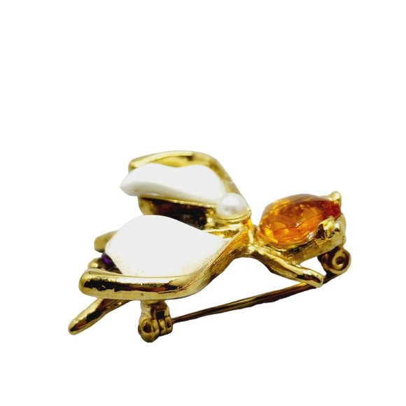 Vintage Unusual Milk Glass Heart Shaped Stoned Bug Fly Brooch (A1011) - Picture 4 of 6